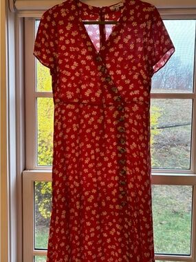 Madewell Red Midi Dress with White Floral Print